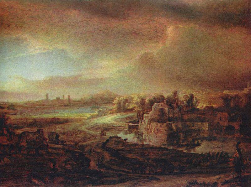 REMBRANDT Harmenszoon van Rijn Landschaft mit Kutsche oil painting picture